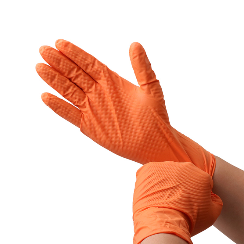Orange powder free disposable nitrile gloves