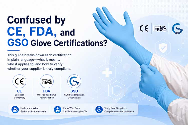 CE, FDA, and GSO Certification for Disposable Gloves: A Complete Guide for Importers in Europe, the US, and the Gulf