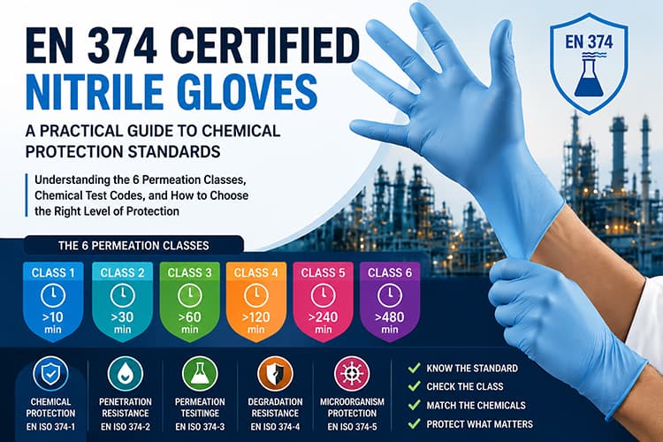 EN 374 Chemical Resistance for Disposable Gloves: What the 6 Permeation Classes Actually Mean