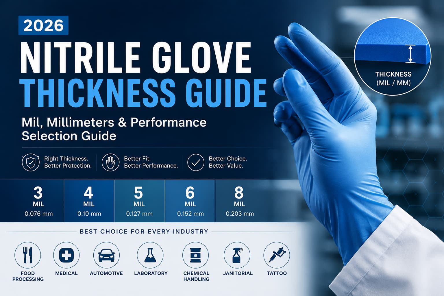 Nitrile Glove Thickness Guide (2026): Mil Chart, Millimeter Conversion & Best Thickness for Every Industry