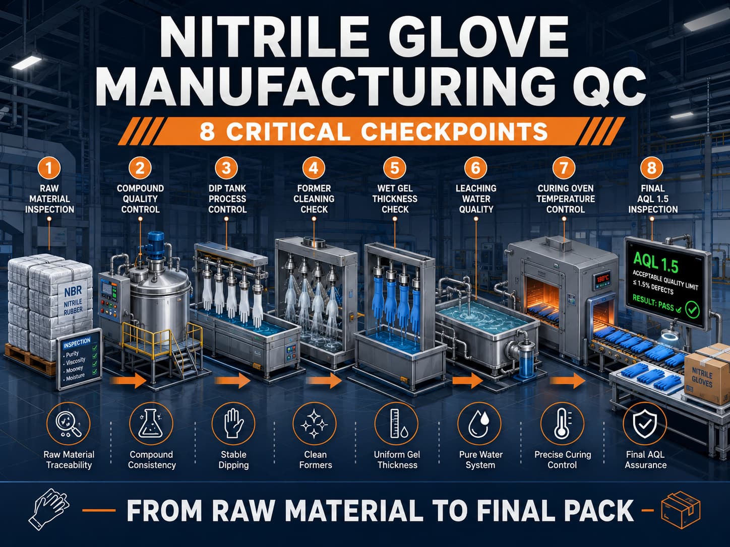 Nitrile Glove Manufacturing Quality Control - 8 Critical Checkpoints from Raw Material to Final Pack