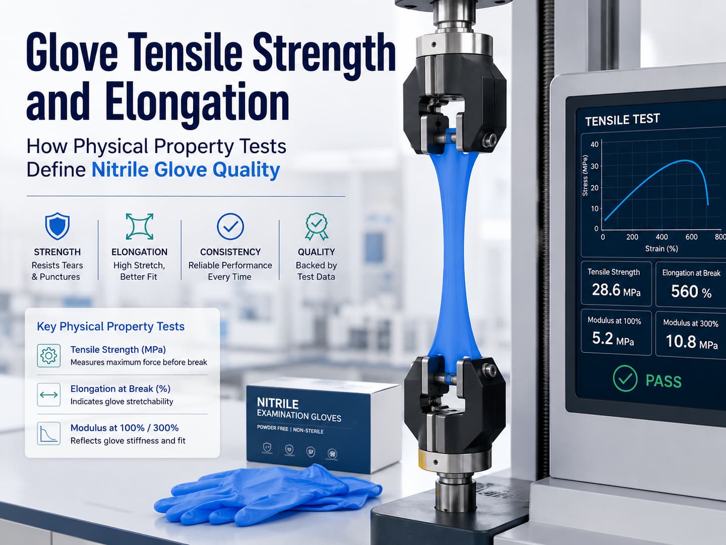 Glove Tensile Strength and Elongation - How Physical Property Tests Define Nitrile Glove Quality