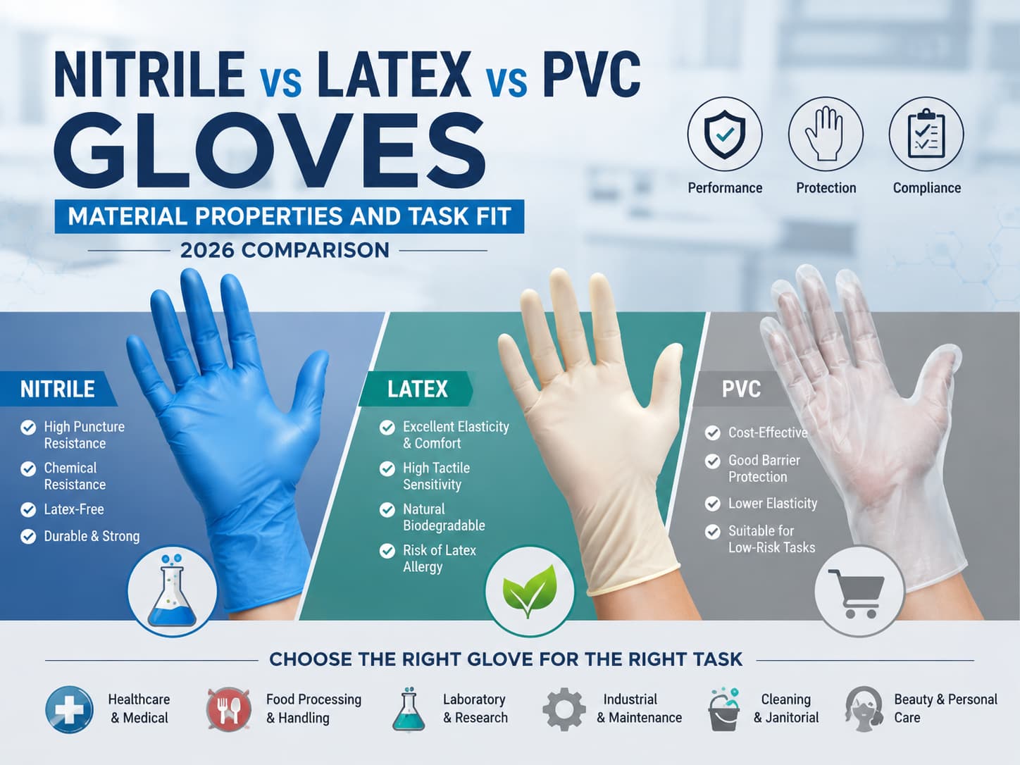 Nitrile vs Latex vs PVC Gloves - Material Properties and Task Fit (2026 Comparison)
