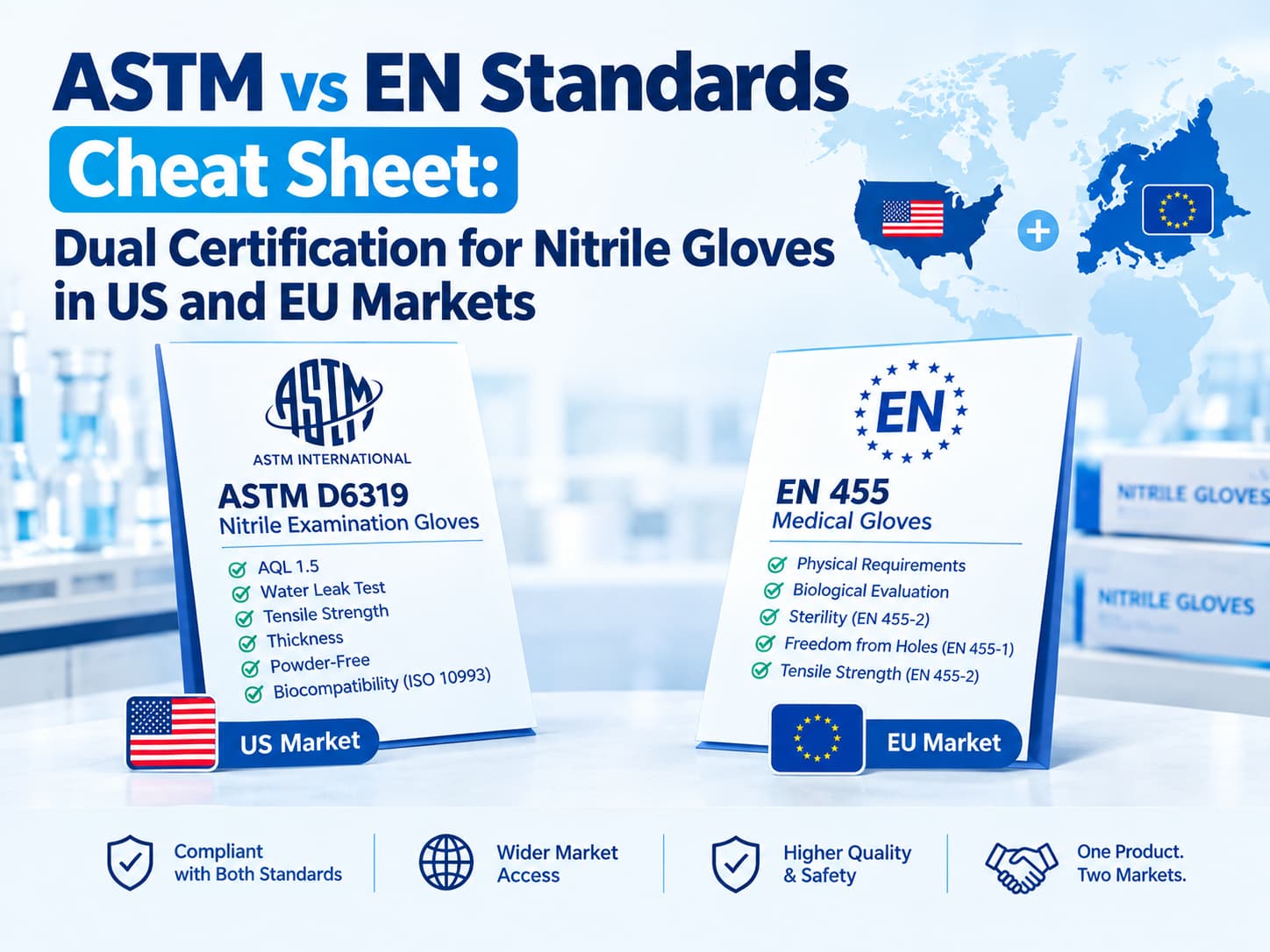 ASTM vs EN Standards Cheat Sheet: Dual Certification for Nitrile Gloves in US and EU Markets